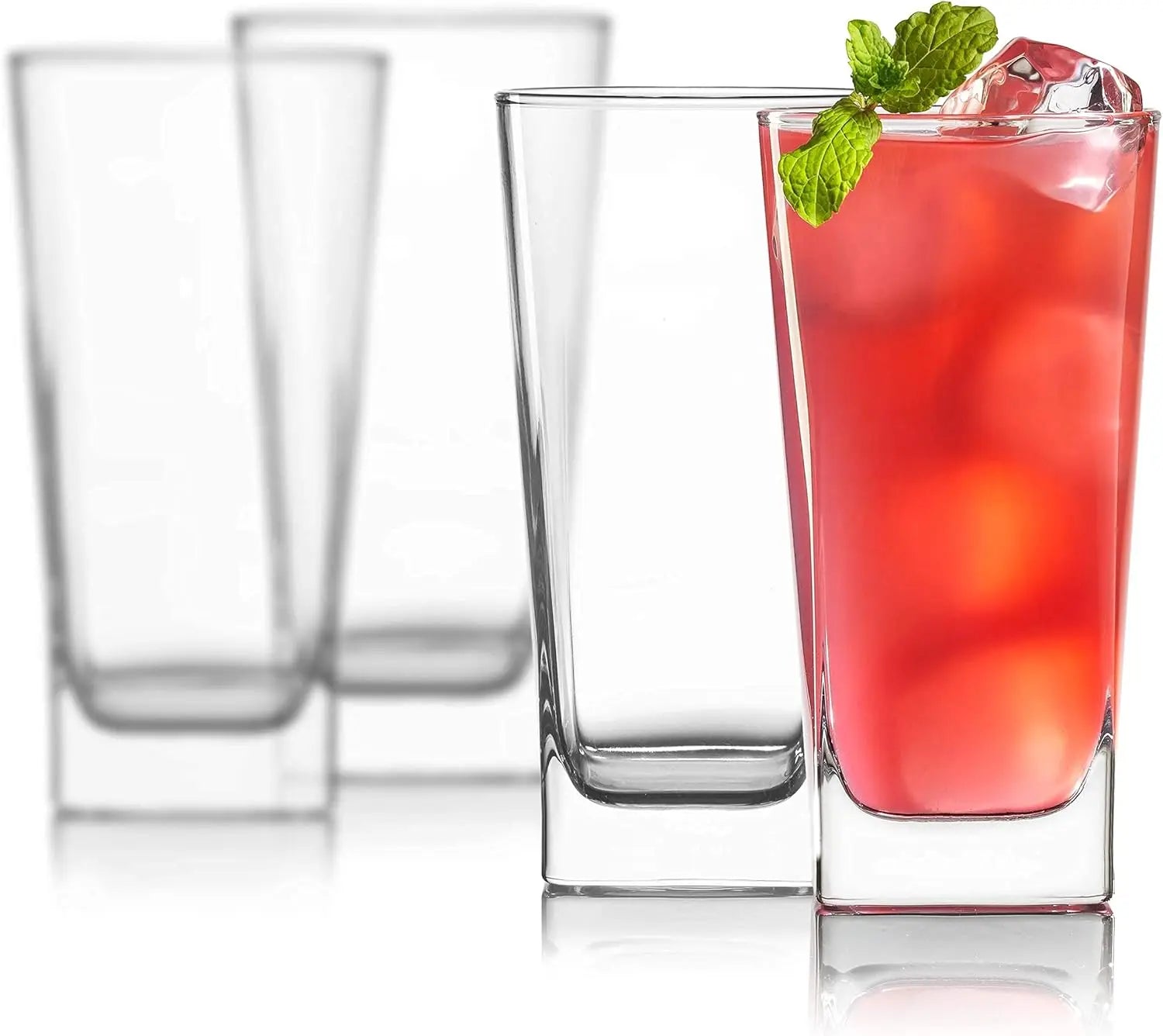 Glasses w/ Stainless Straws, Set of 4 Lead-Free Crystal Highball