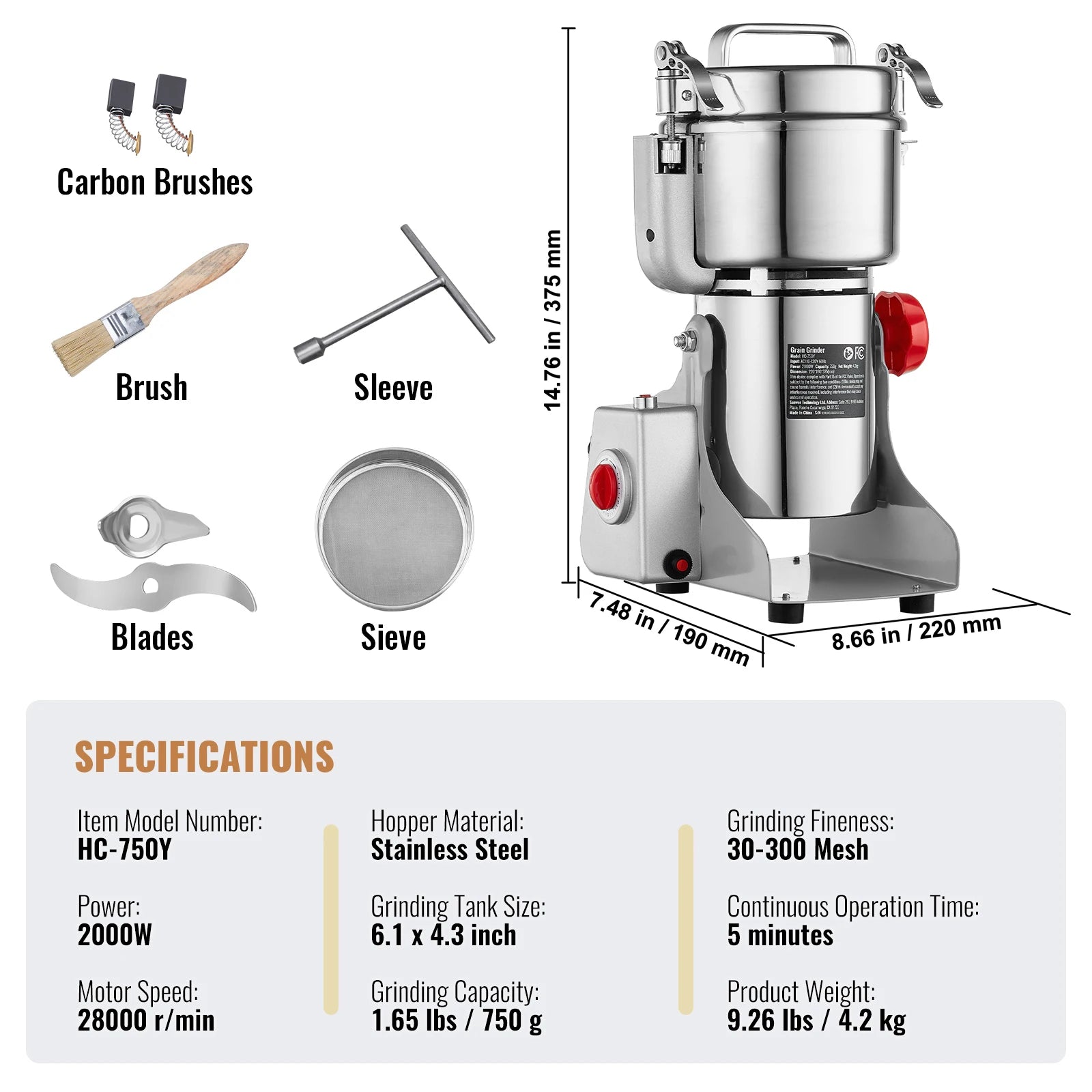 Grain Mill Grinder, Spices Herbs Grains Spices Cereals Coffee Corn