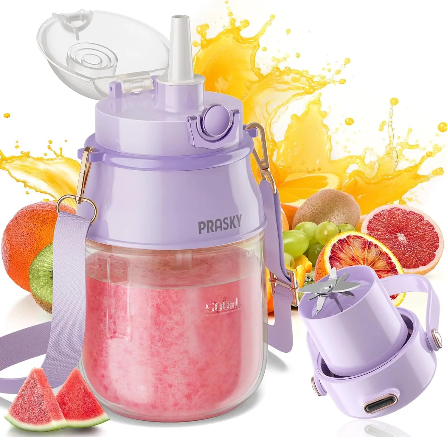 Blender w/ Lid & Strap, 27oz USB-C Rechargeable Smoothie BPA-Free, Purple