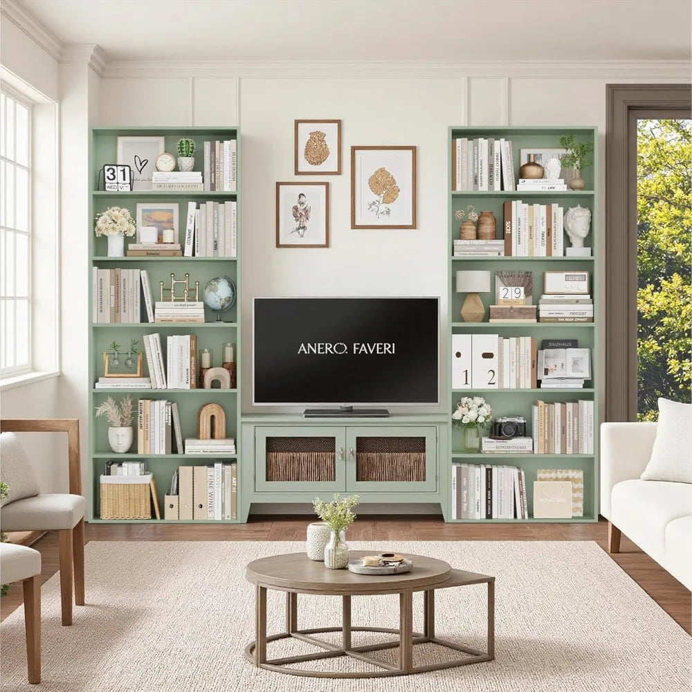 FOTOSOK 70.8 Tall Bookcase Shelf, 6 Tier Wide Bookshelf with Storage, Billy Bookcase Set of 2, Large Bookshelf for Living Room,