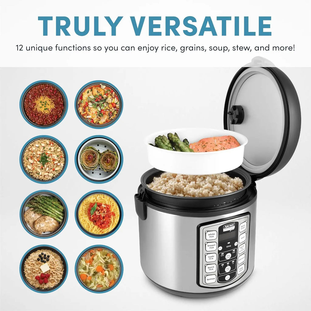 Rice Cooker w/ Steamer Slow Cooker, 20-Cup Stainless, Non-stick