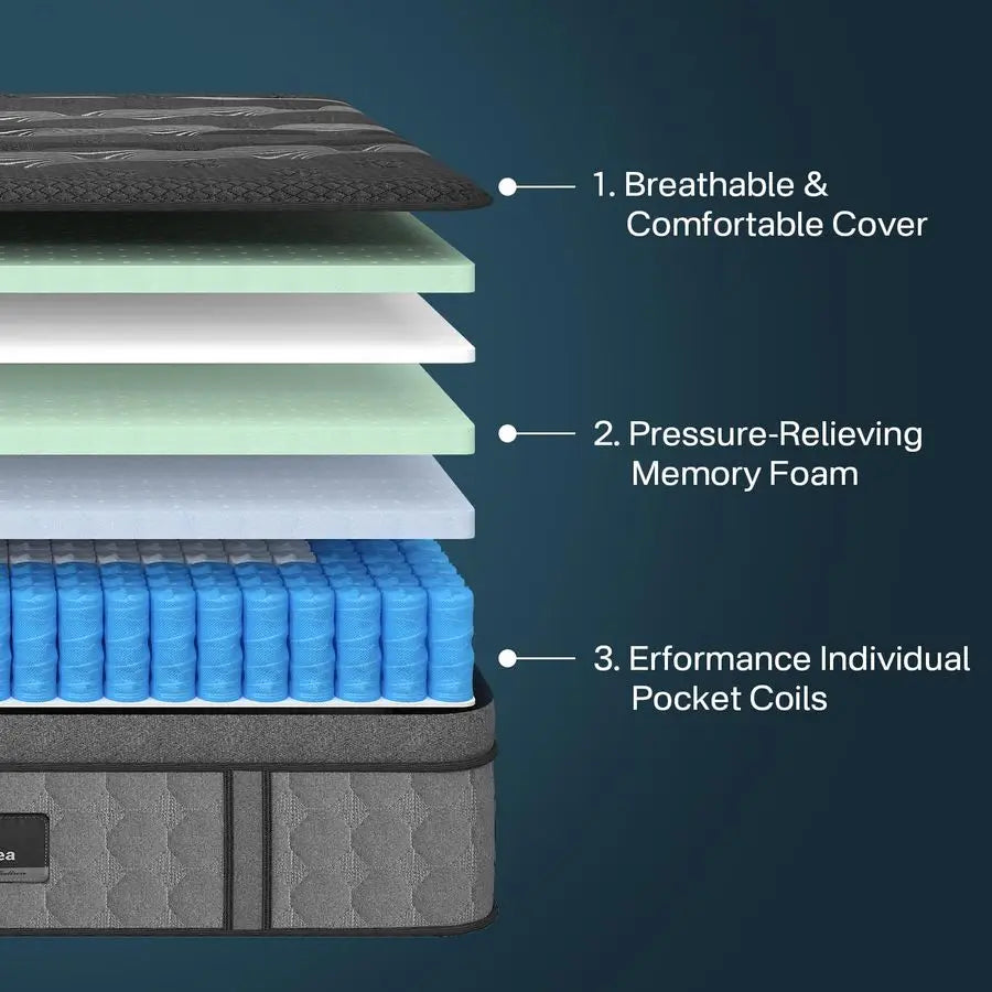 Size Mattress 14 Inch, Hybrid King Mattress in a Box, Cooling Memory Foam Mattresses with Individual Pocket Springs, Pressure R