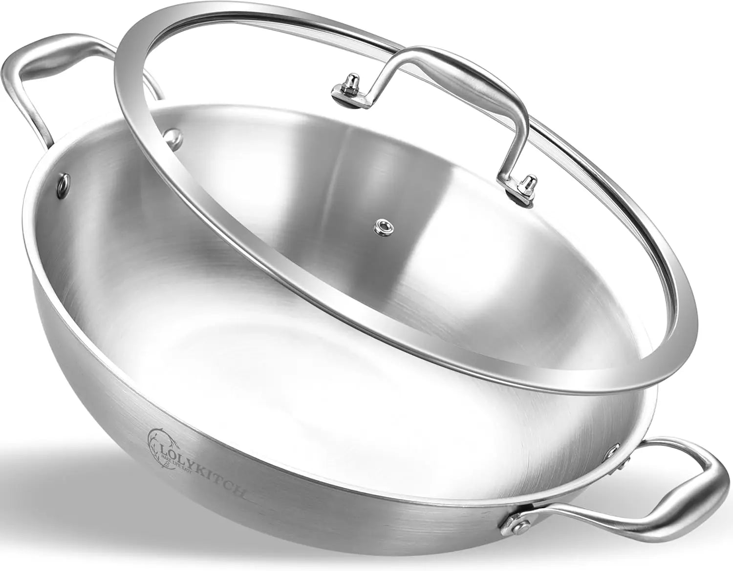 Wok w/ Glass Lid, 13-In Stainless Steel 5.5 Qt Induction Pot, Dishwasher & Oven Safe