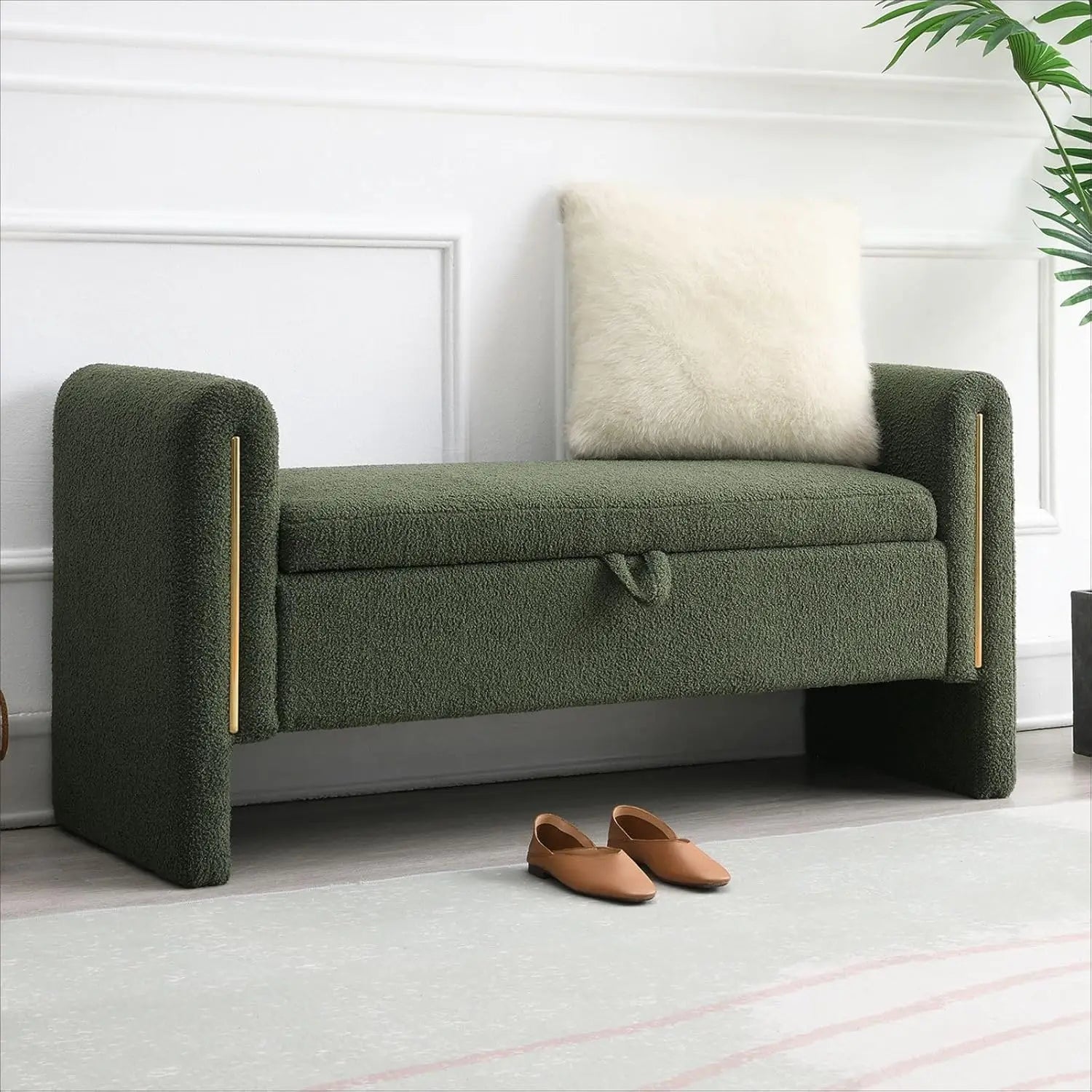 Modern 52" Storage Ottoman Bench, Upholstered End of Bed Storage Bench with Armrests, Entryway Bench, Teddy Foot, Customized