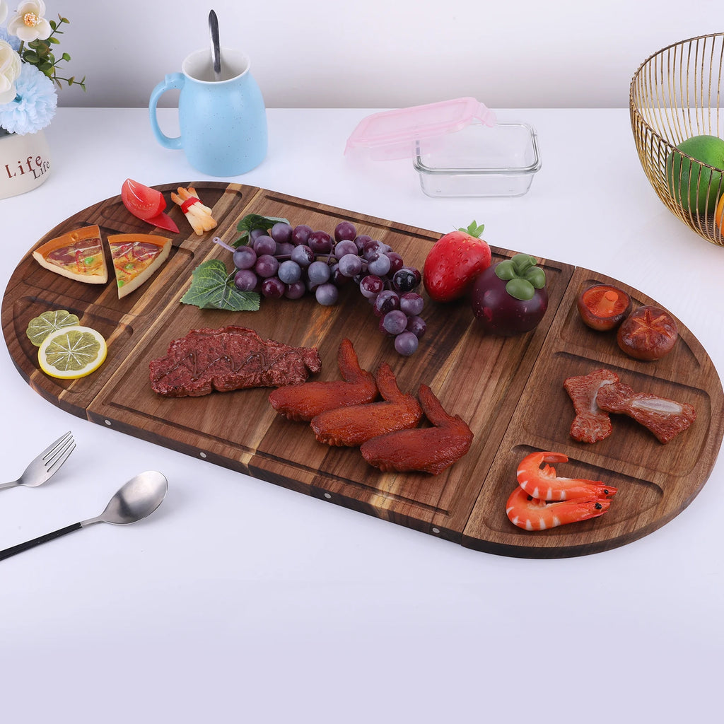 Acacia Wood Serving Tray Charcuterie Tray Multi-Function Charcuterie Platter with Grooves Magnetic for Fruits Vegetables