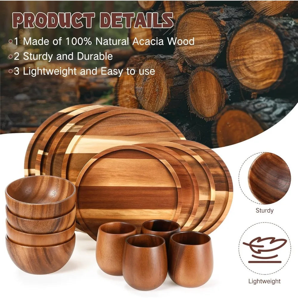 Dinnerware Set: 16-Piece Acacia Wood