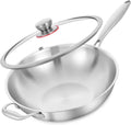 Wok w/ Glass Lid, 13-In Stainless Steel Induction Compatible, Dishwasher Safe