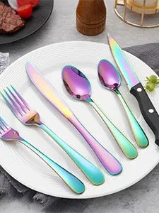KOOMADE 24 pcs rainbow  Silverware Set Service For 4 Stainl Steel Flatware Serving Set Cutlery Set Knife Fork And Spoon