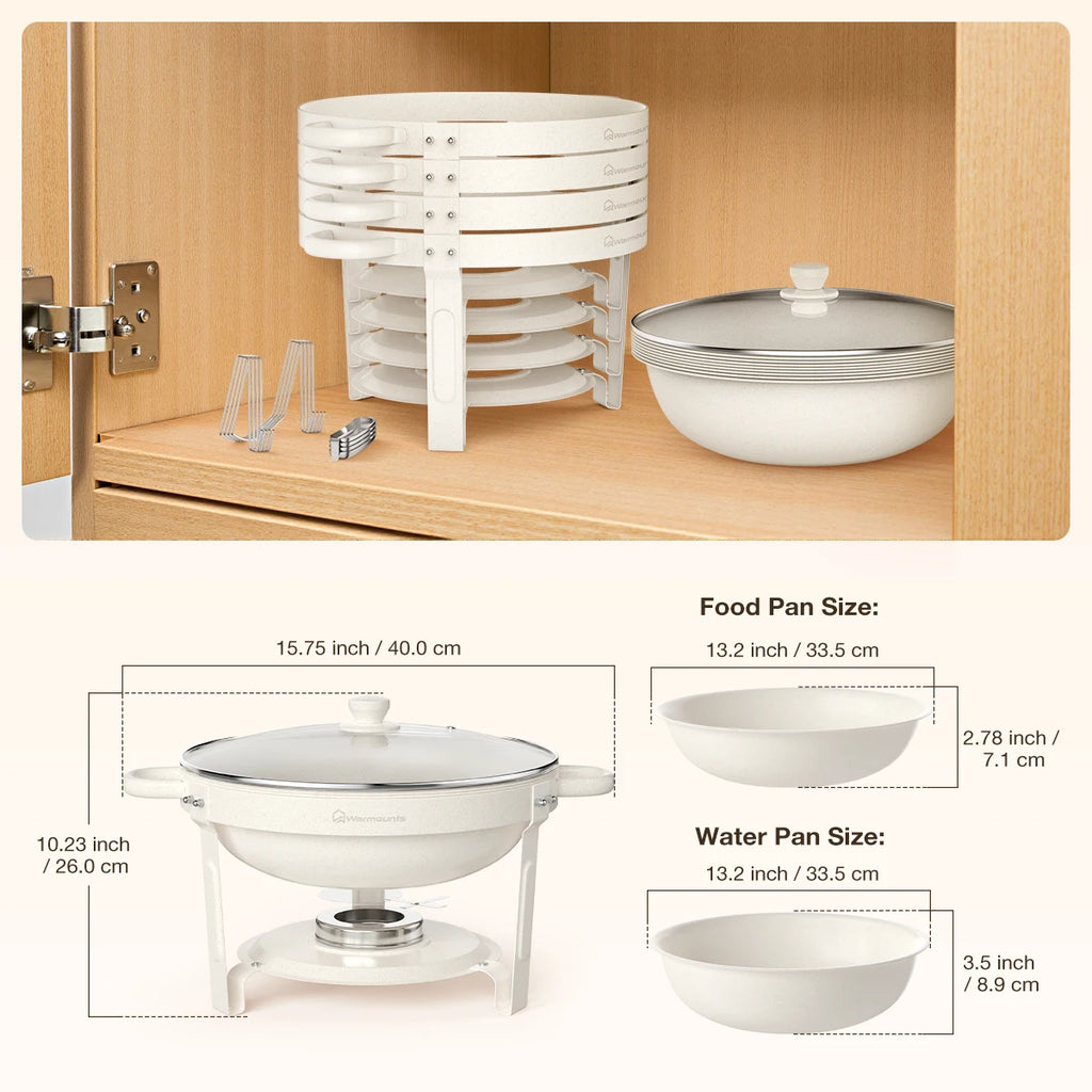 5QT 2Pack  4Pack  Fully Coated Round Chafing Dishes Buffet Set with Glass Lid White Style Chafer Water Pan