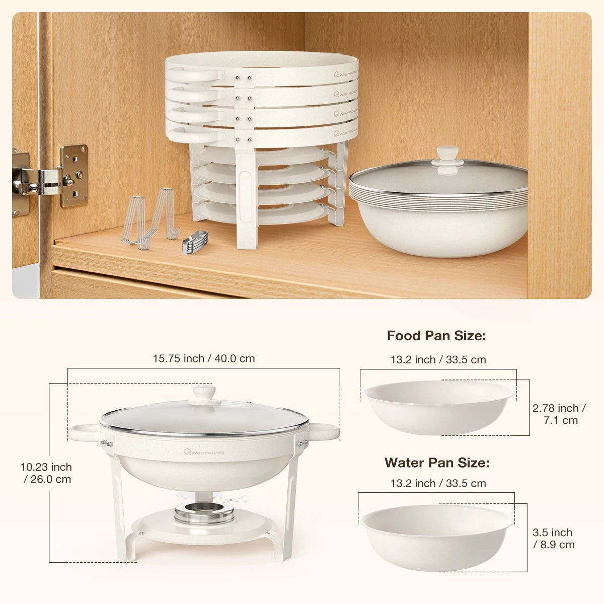 5QT 2Pack  4Pack  Fully Coated Round Chafing Dishes Buffet Set with Glass Lid White Style Chafer Water Pan