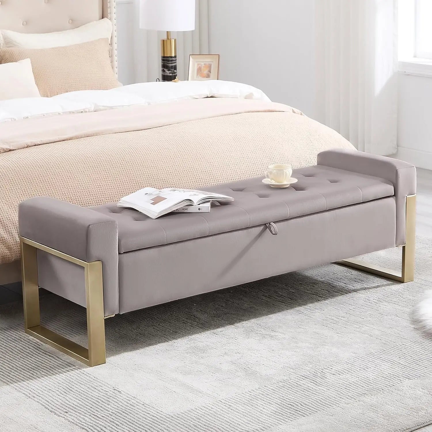 Ottoman Storage Bench, 67'' Upholstered Velvet