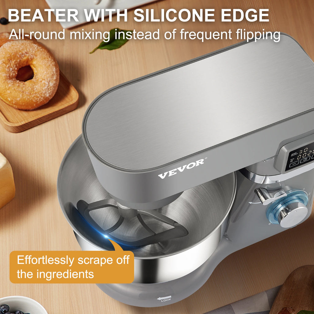 Mixer, Electric Dough Mixer Stand w/ 6 Speeds LCD Stainless