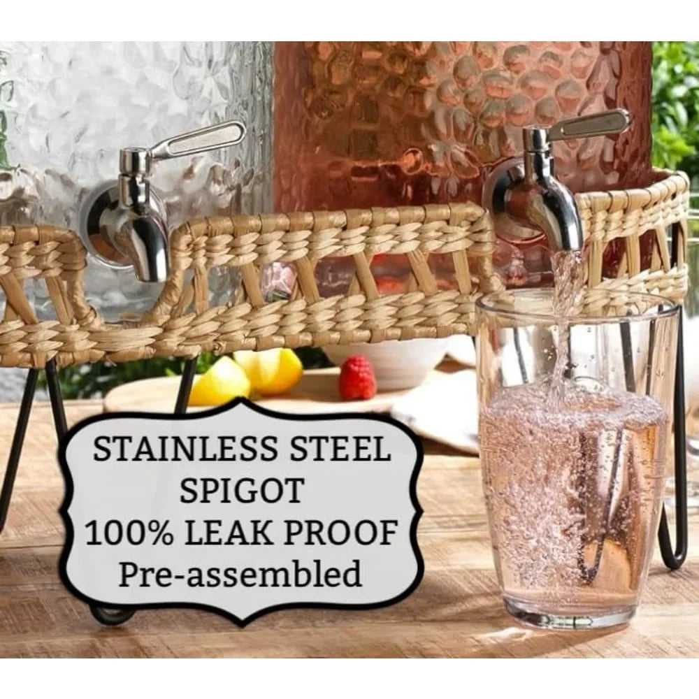 Drink Dispenser, 1.5 Gal Glass 3-Pack W/ Stand