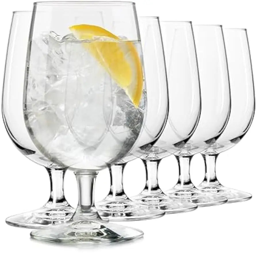 Glasses, Set of 6, 16 oz Clear Stemmed Water Dishwasher Safe