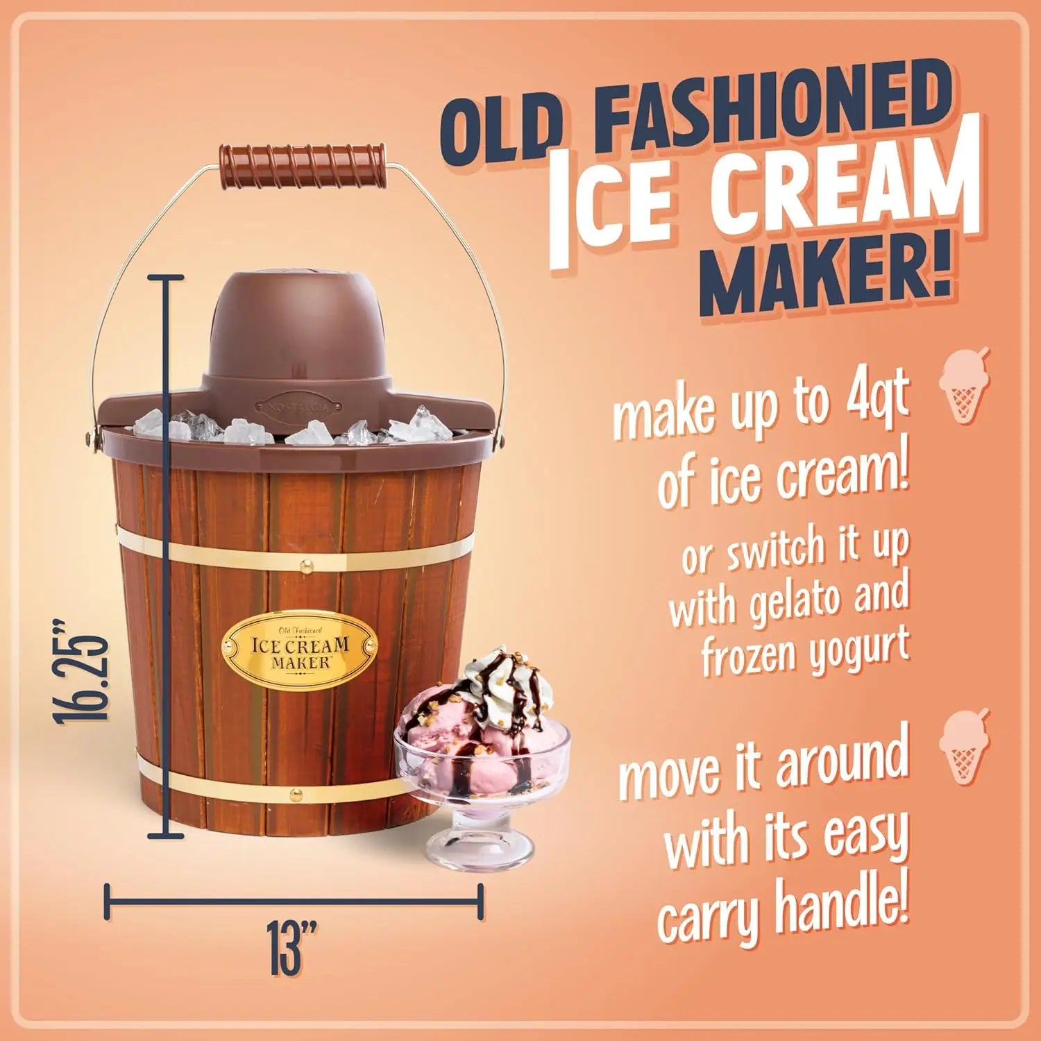 Electric Ice Cream Maker - 4 Qt Soft Serve, Frozen Yogurt & Gelato