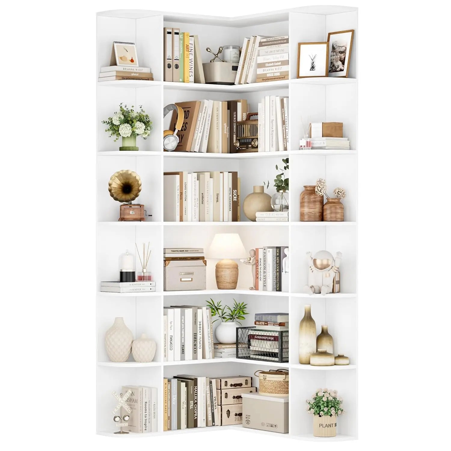 74” Tall Corner Bookshelf, 6-Tier Bookshelf and Bookcase with Open Storage, L Shaped Tall Bookcases Wooden Storage, Customized