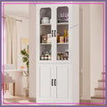 78.7" Tall Kitchen Pantry with Glass Doors, Adjustable Shelves, Freestanding Storage Cabinet for Dining Living Room