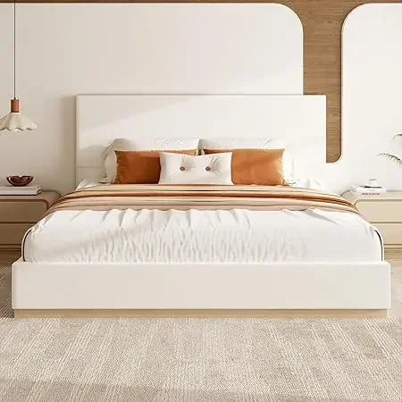 King Size Platform Bed Frame with Headboard, Velvet Grounded Bed with Wood Slats, Heavy Duty Mattress Foundation.