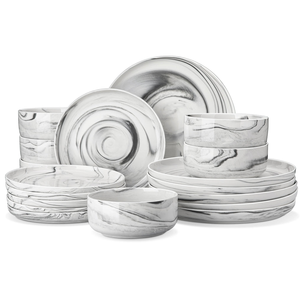 MALACASA 18/36-Piece Ceramic Plate Porcelain Dinnerware Set with 6/12 Pcs Dinner/Dessert Plates,Bowl Tableware Set for 6/12