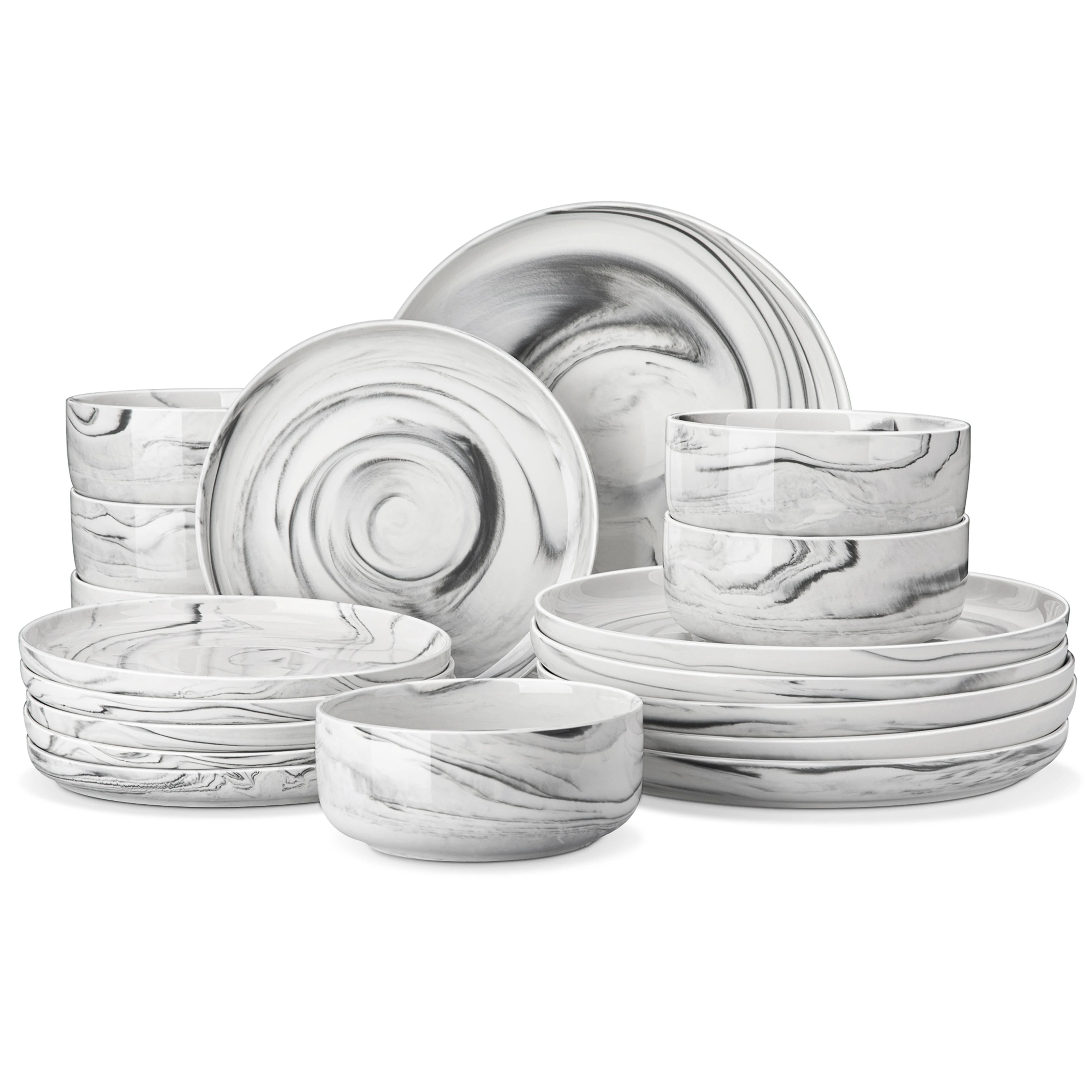 MALACASA 18/36-Piece Ceramic Plate Porcelain Dinnerware Set with 6/12 Pcs Dinner/Dessert Plates,Bowl Tableware Set for 6/12