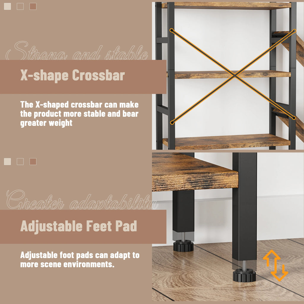 Triple 5 Tier Bookshelf, Large Wooden Bookcase with 17 Open Display Shelves, Modern Tree Book Shelf Metal Frame Tall Bookshelves