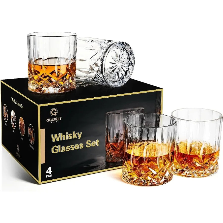 Whiskey Glasses, Set of 4 Rock 11 oz Lead-Free Crystall