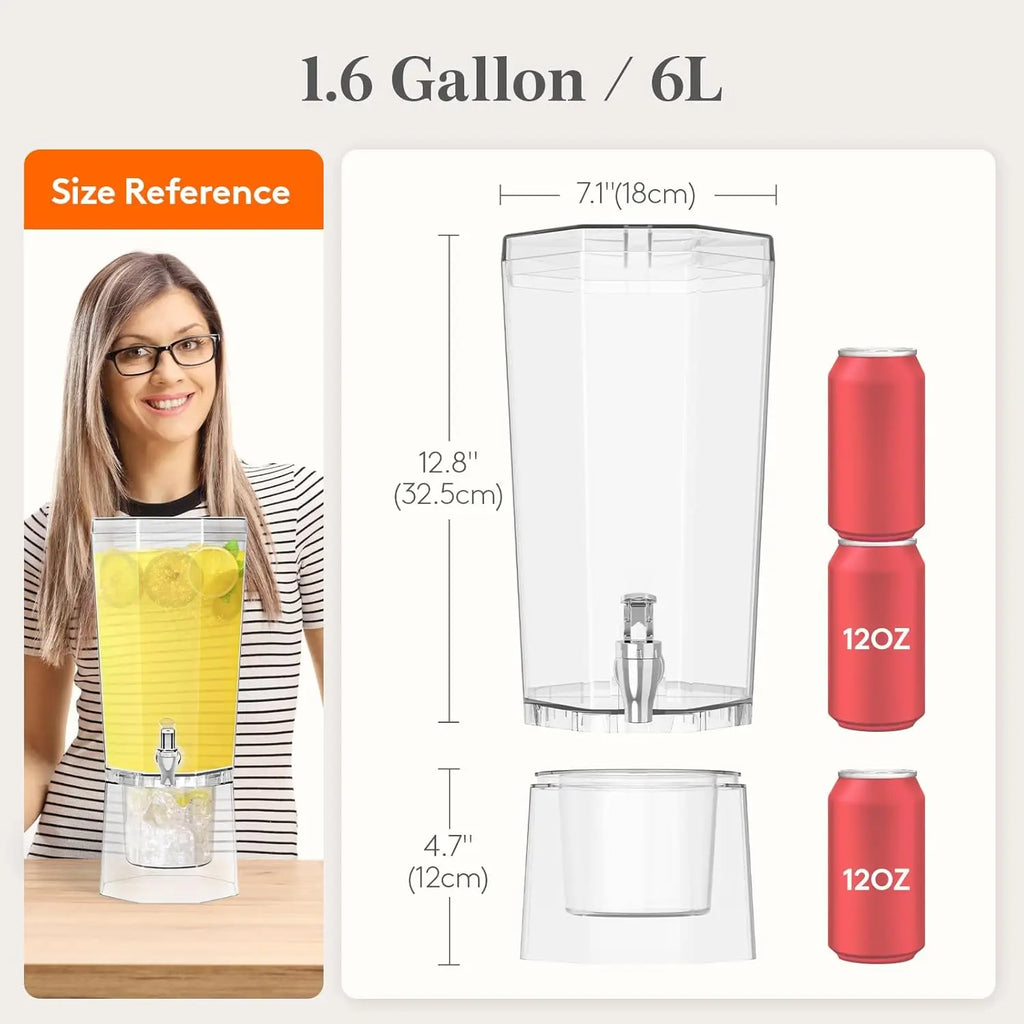 Drink Dispenser Set, 1.6 Gal Clear w/ Stand BPA-Free