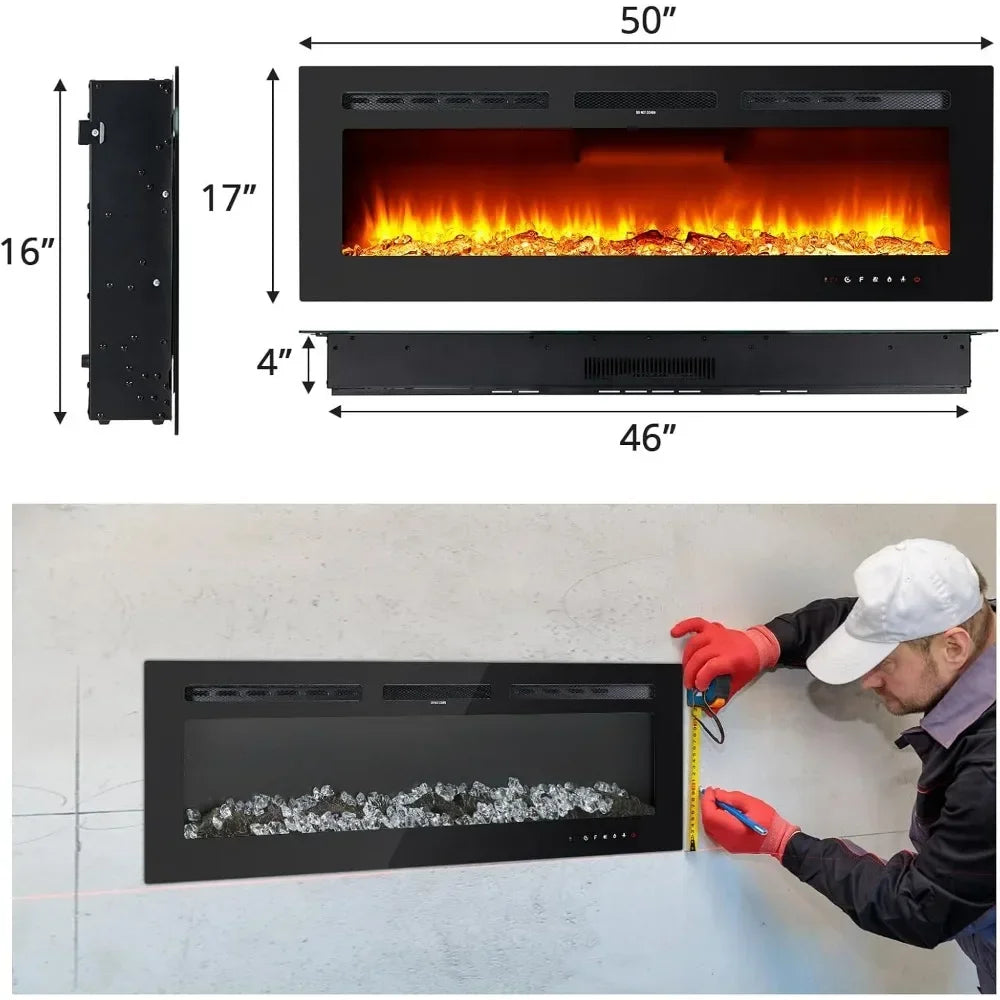 Bestseller50 Inch Wall-Mounted Electric Fireplace with Recessed Design, 12 Flame Color Options, Remote and Timer Controls, Touch