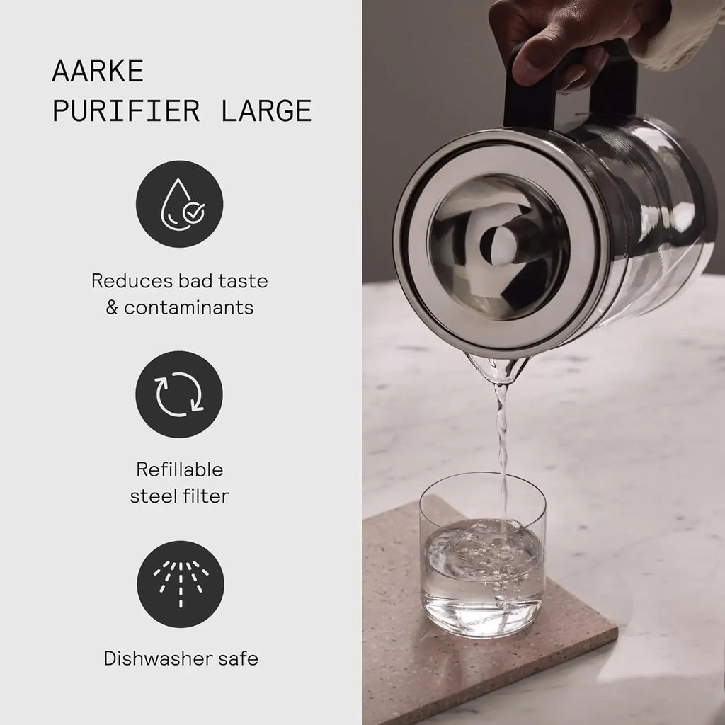 Water Filter Pitcher, Glass Stainless Steel, limescale, chlorine, copper 7-cups