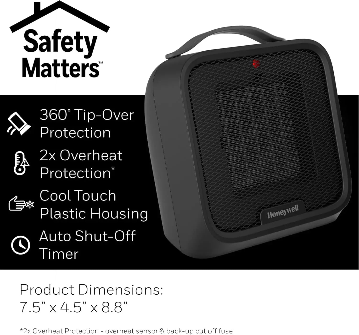 Space Heater, Compact Ceramic Quiet w/ Timer Black