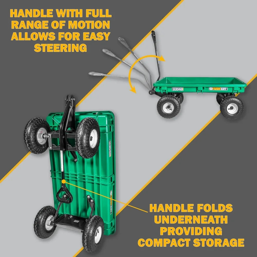Heavy-Duty 300lb Garden Wagon with Pneumatic Tires, 38"x20" Utility Cart for Yard Work & Landscaping