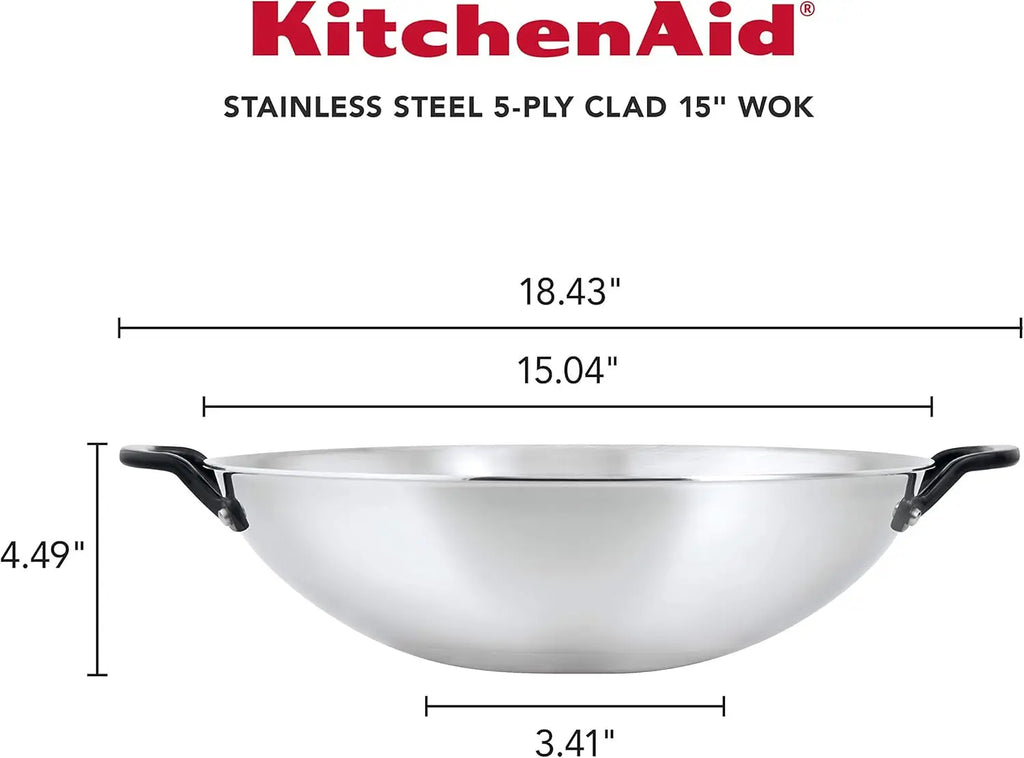 Wok, 15 in Stainless Steel Induction Compatible, Dishwasher Safe