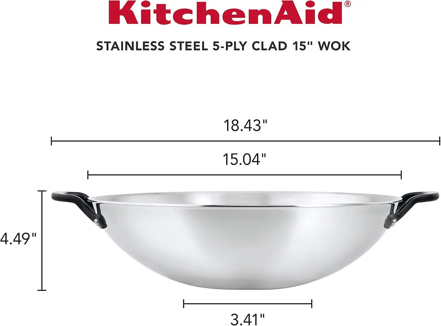 Wok, 15 in Stainless Steel Induction Compatible, Dishwasher Safe