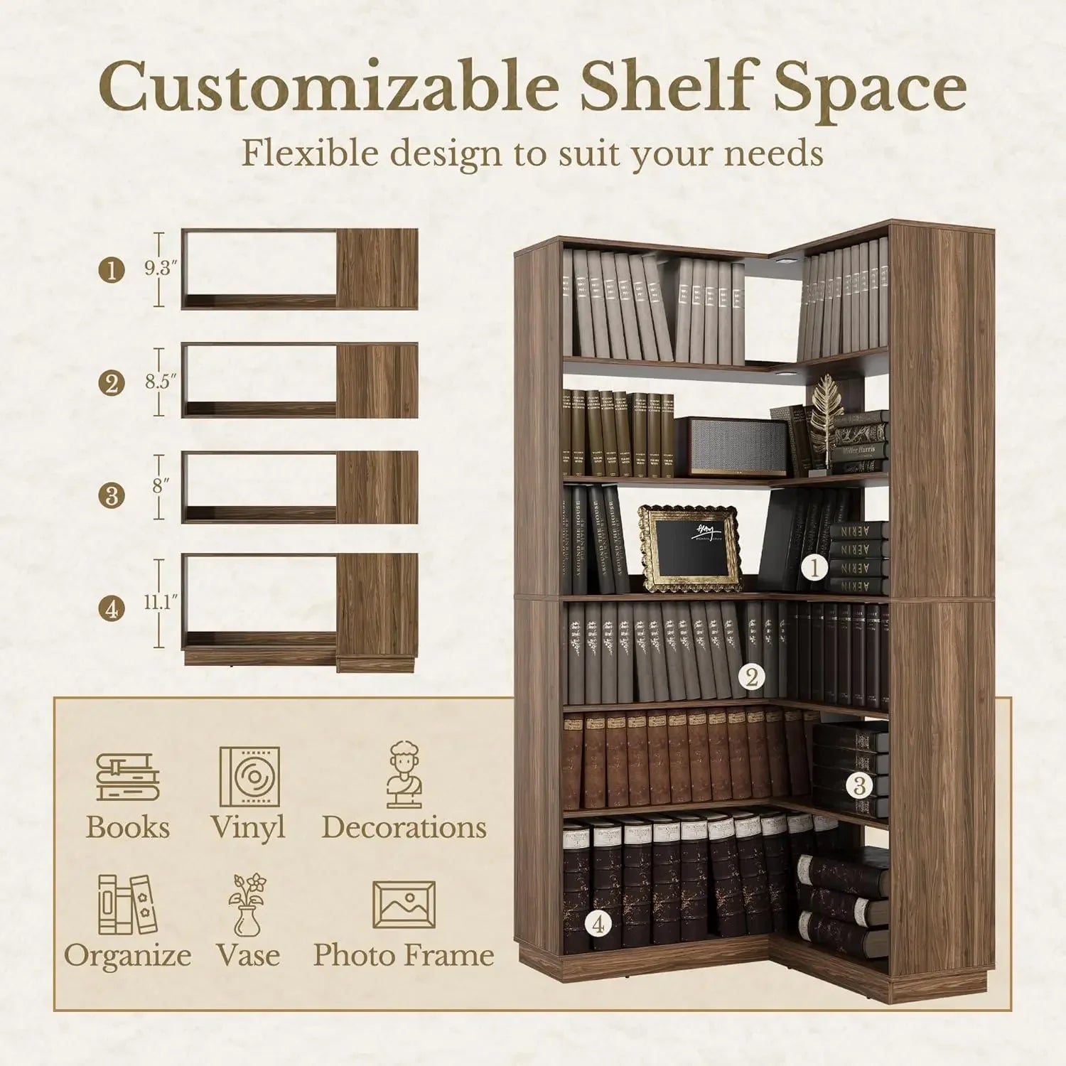 Corner Book Shelf, 6 Tier 73 Inch Tall Corner Bookshelf with Open Storage, Wood L Shaped Bookcase Storage Display Rack for Home