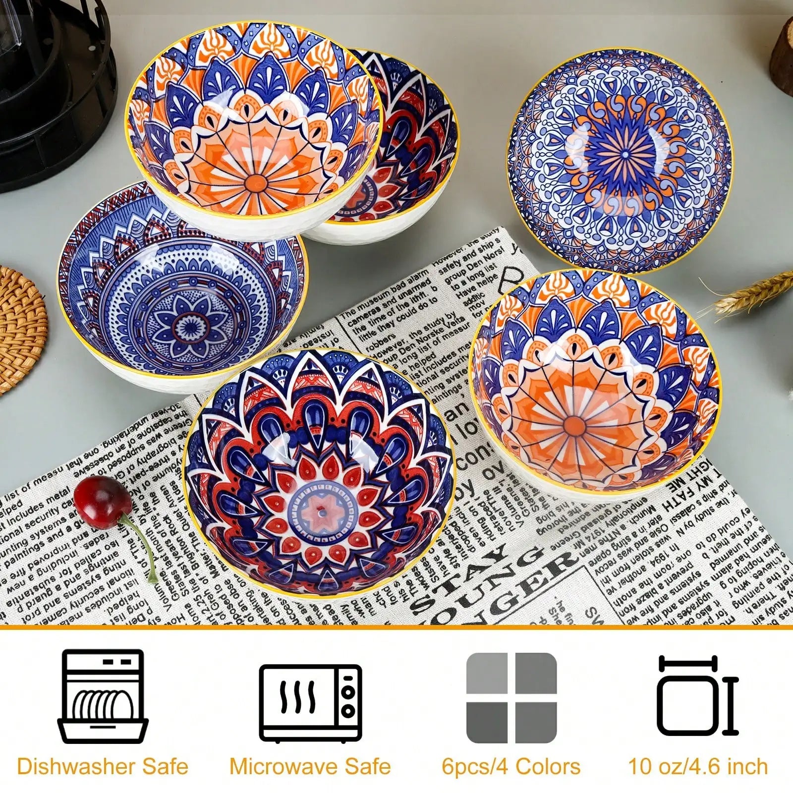 Bowl Set 6-Pcs Bohemian Porcelain, Gift Box