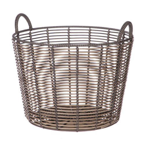 (2 pack)  Extra Large Round Poly Rattan Decorative Storage Basket with Handles, 18.7 in x 16 in
