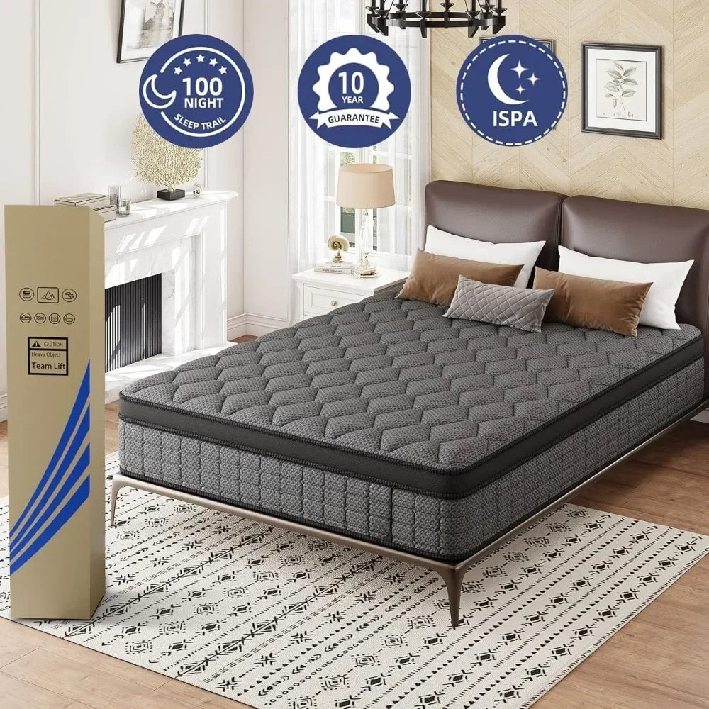 Mattress 14 Inch Hybrid Mattress in a Box，Medium Firm Mattresses with Gel Memory Foam & Pocket Springs, Pressure Customized