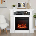 32 Inch Freestanding Electric Fireplace with Mantel, Realistic Flame, Thermostat, 3-Level Brightness, and Remote Control