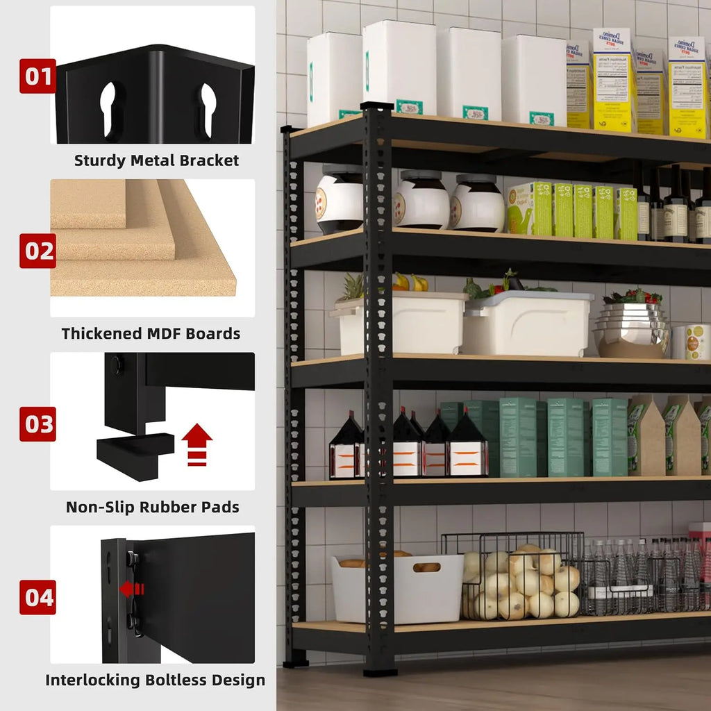 48" W Metal Garage Shelving 5-Tier Adjustable Heavy Duty Storage Unit for Warehouse Pantry Closet Kitchen, Customized