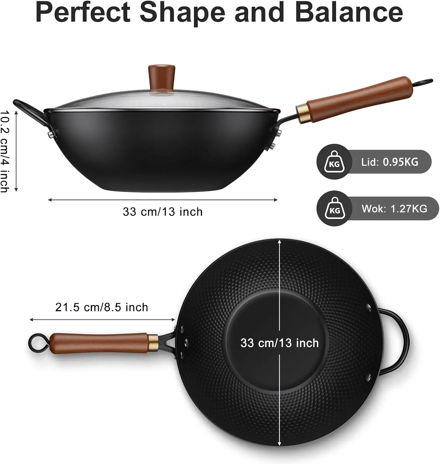 Wok Pan w/ Glass Lid, 13-In Steel Non-stick Induction Compatible
