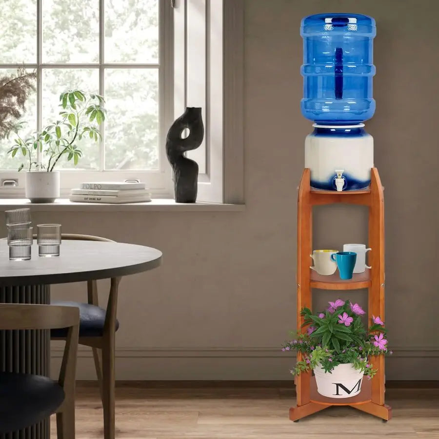 Water Dispenser Ceramic Wood Floor Stand, 5-Gal