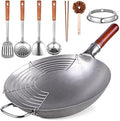 Wok Set w/ 8 Accessories, 13.4" Round Bottom Steel