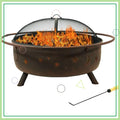42-Inch Large Outdoor Wood-Burning Fire Pit with Spark Screen, Poker, and Grate - Perfect for Backyard Gatherings