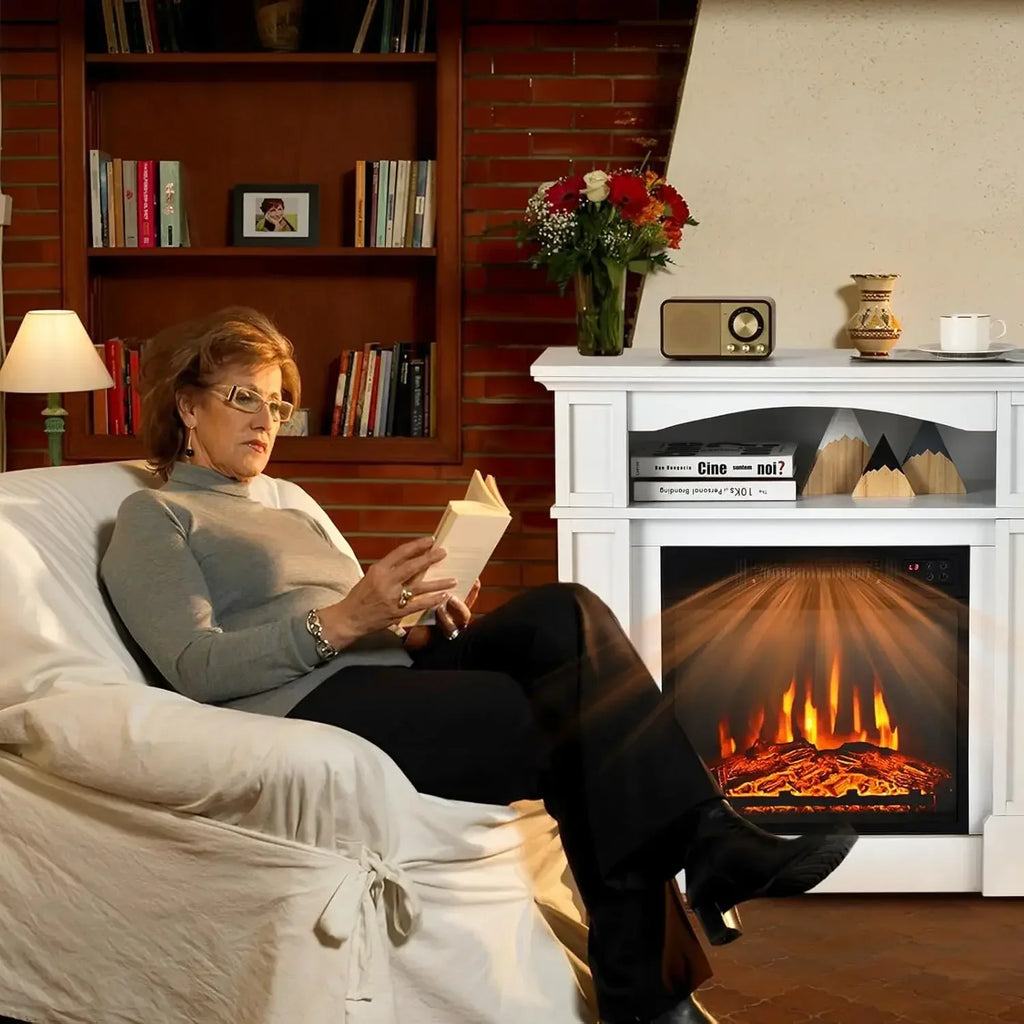 hot-selling32-inch Electric Fireplace with Mantel, 1400W Adjustable Freestanding Heater with Remote Control, Thermostat Design,