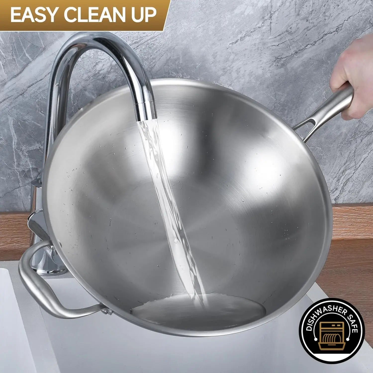 Wok w/ Glass Lid, 13-In Stainless Steel Induction Compatible, Dishwasher Safe
