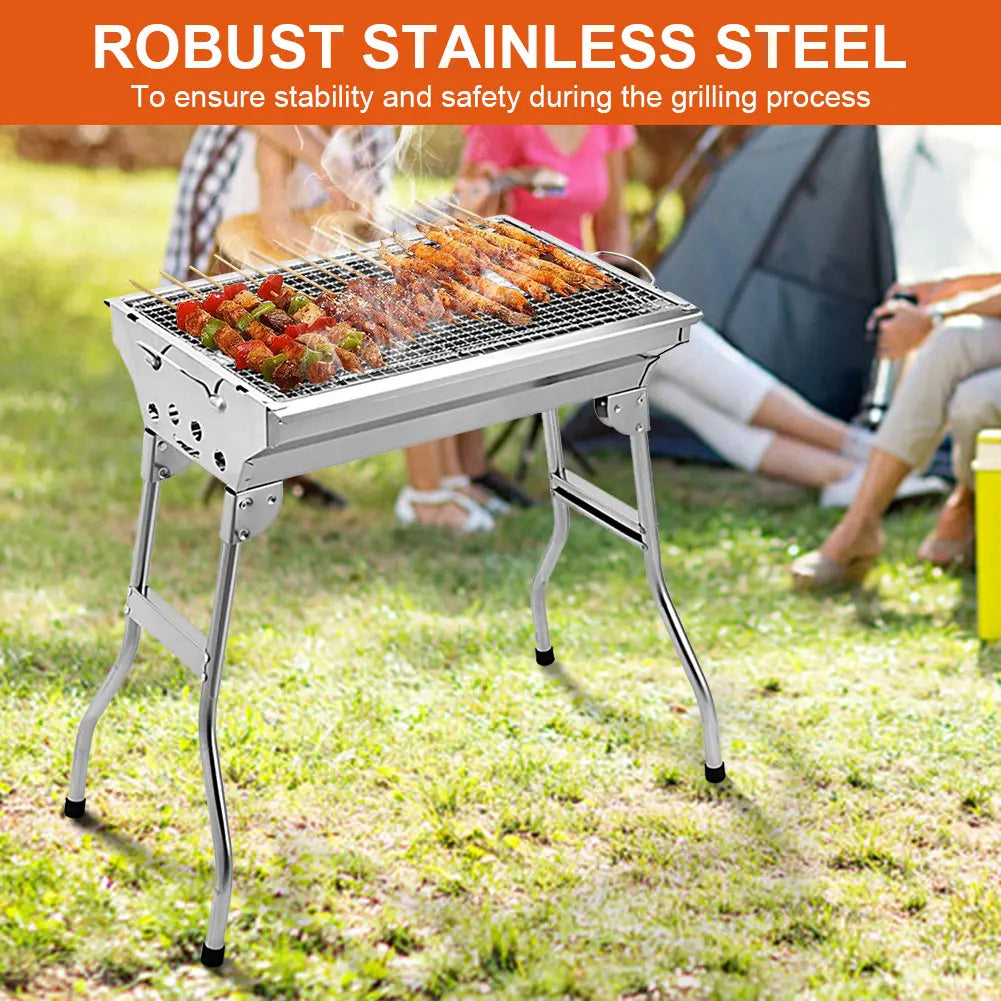 Charcoal Grill, Stainless Steel Foldable Charcoal BBQ