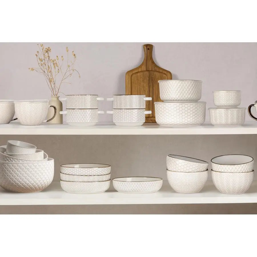 Mixing Bowls, Set of 4, Embossed Ceramic