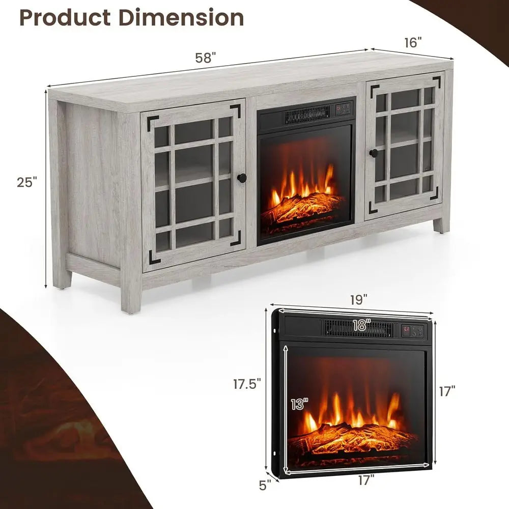 Electric Fireplace Stand with 18 Center, Remote & Thermostat, Adjustable Shelves for Home Entertainment Customized