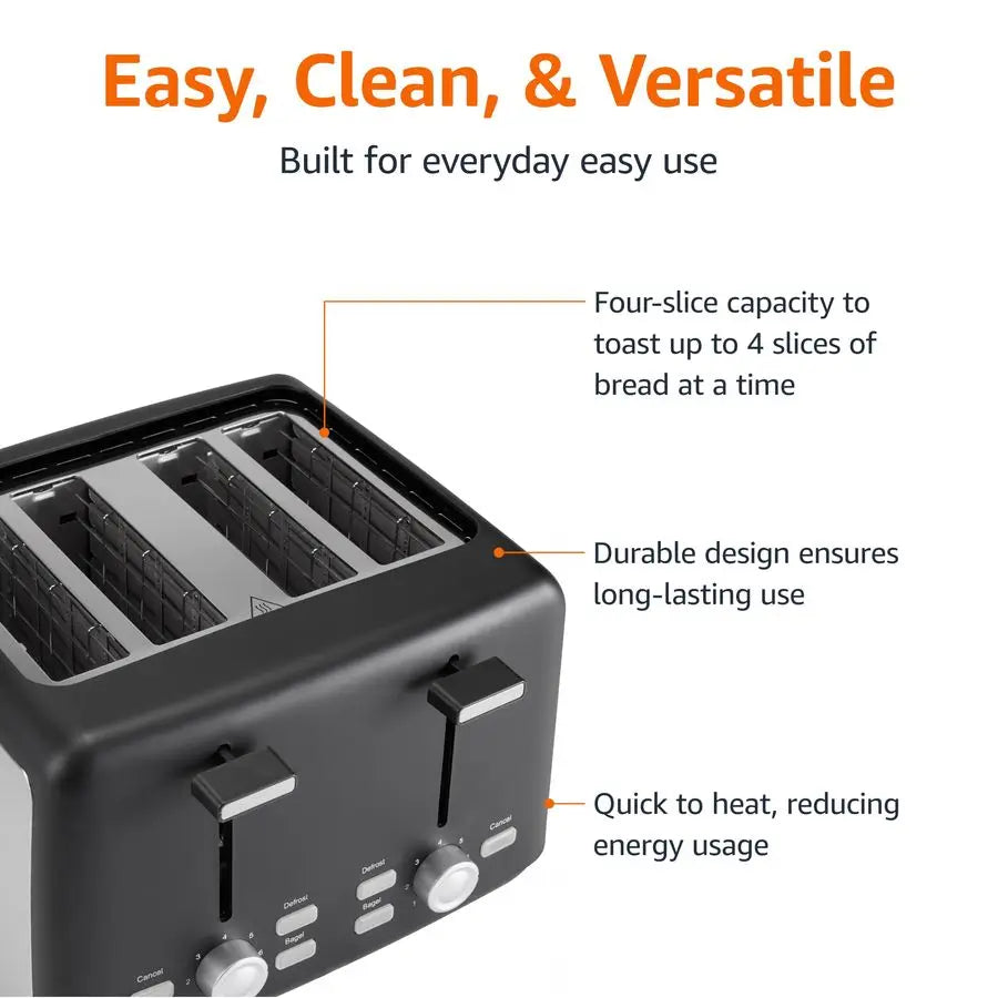 Toaster 4-Slice Extra-Wide Slots Removable Tray