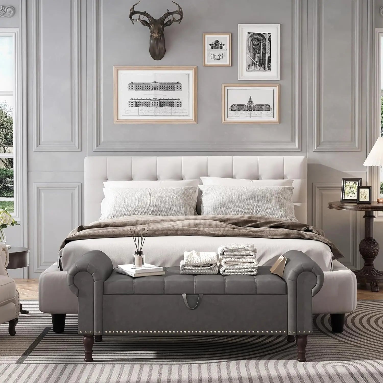 51” Bench with Storage, Upholstered Tufted Button Bedroom Bench with Storage, Faux Leather End of Bed Bench with, Customized